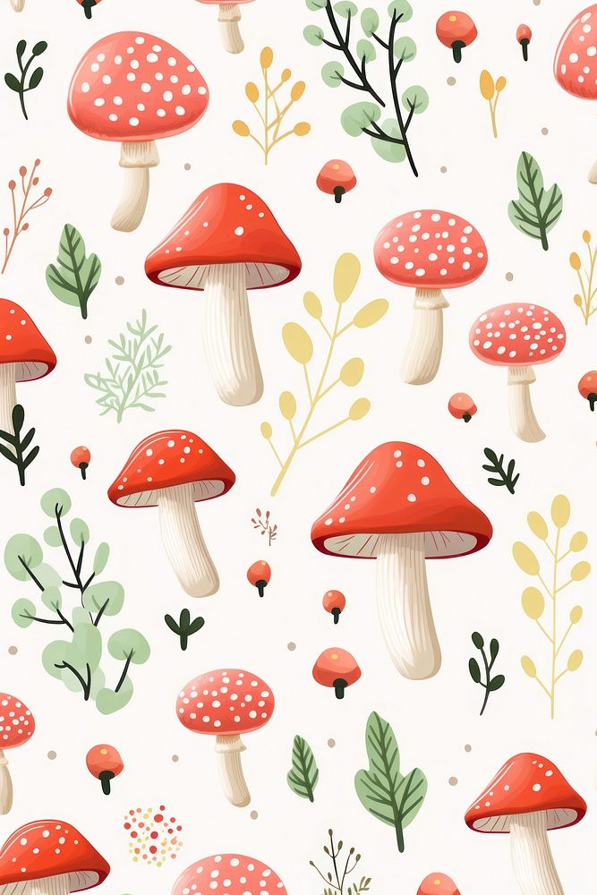 Cute wallpaper mushroom backgrounds pattern. AI generated Image by rawpixel.