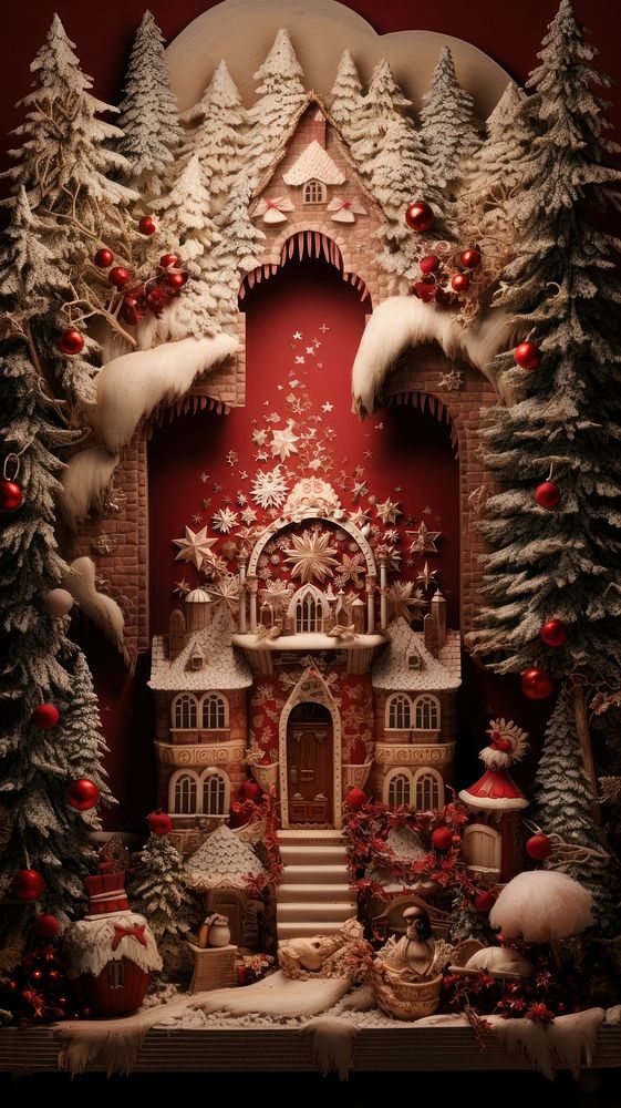 Christmas paper craft wallpaper representation spirituality architecture. AI generated Image by rawpixel.