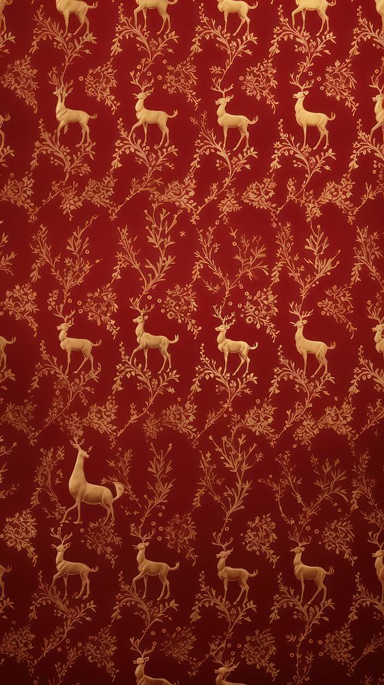 Christmas reindeer patterned wallpaper animal mammal backgrounds. AI generated Image by rawpixel.