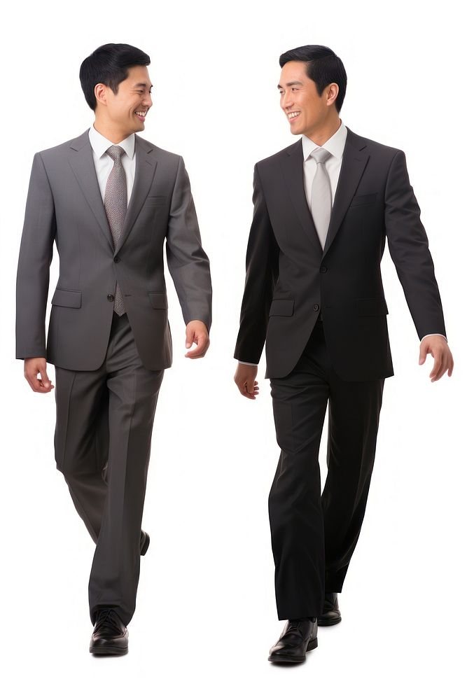 2 chinese businessmen wearing suit walking and talking tuxedo blazer adult. AI generated Image by rawpixel.