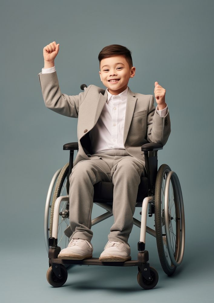 Wheelchair portrait sitting child. AI generated Image by rawpixel.