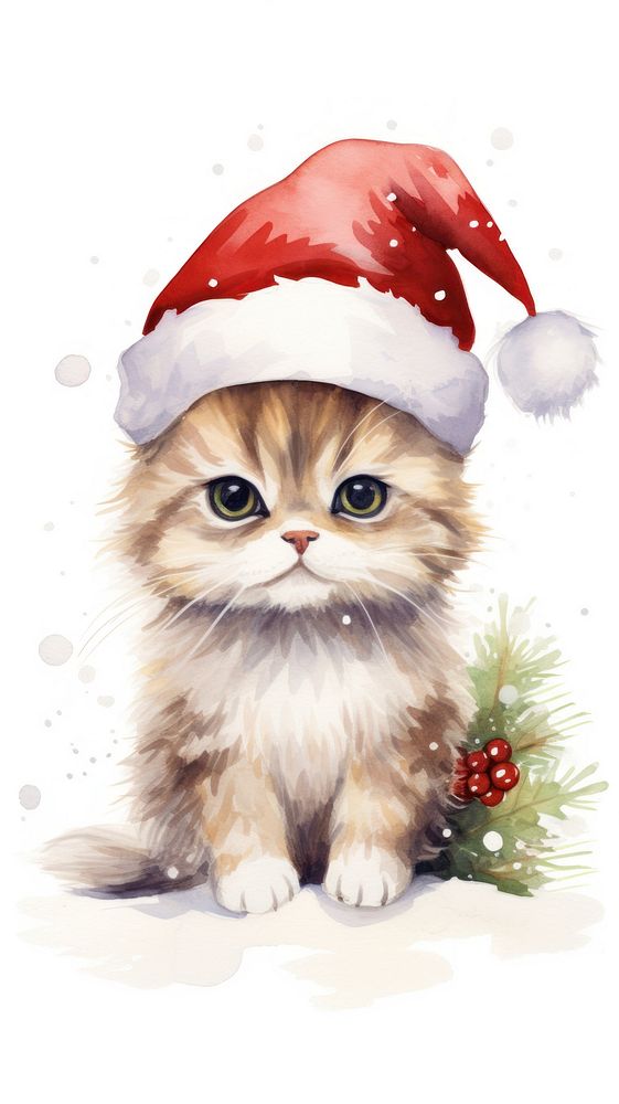 Christmas cat phone wallpaper mammal animal kitten. AI generated Image by rawpixel.