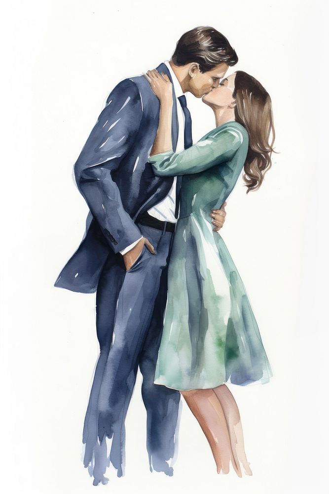 A couple kissing adult suit white background. AI generated Image by rawpixel.