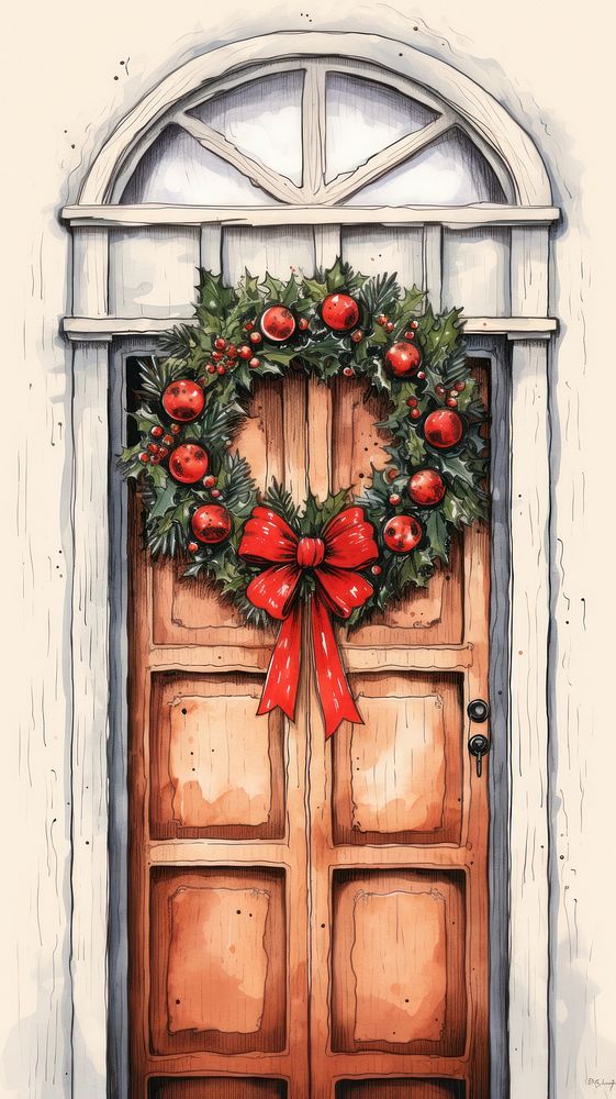 Christmas wreath door architecture celebration. AI generated Image by rawpixel.