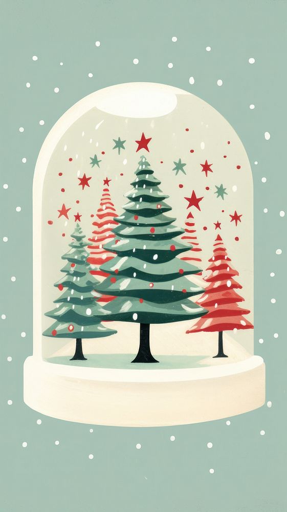 Christmas snowglobe pattern wallpaper christmas plant tree. AI generated Image by rawpixel.