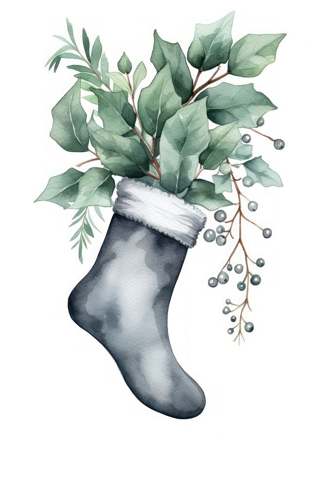 Christmas sock branch plant holly. AI generated Image by rawpixel.