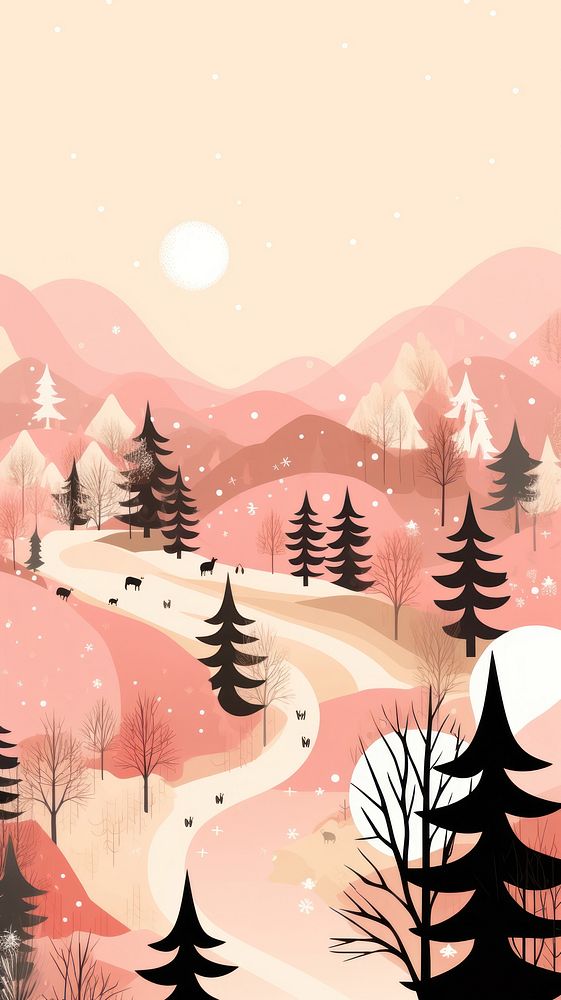 Christmas landscape illustrated outdoors drawing. AI generated Image by rawpixel.