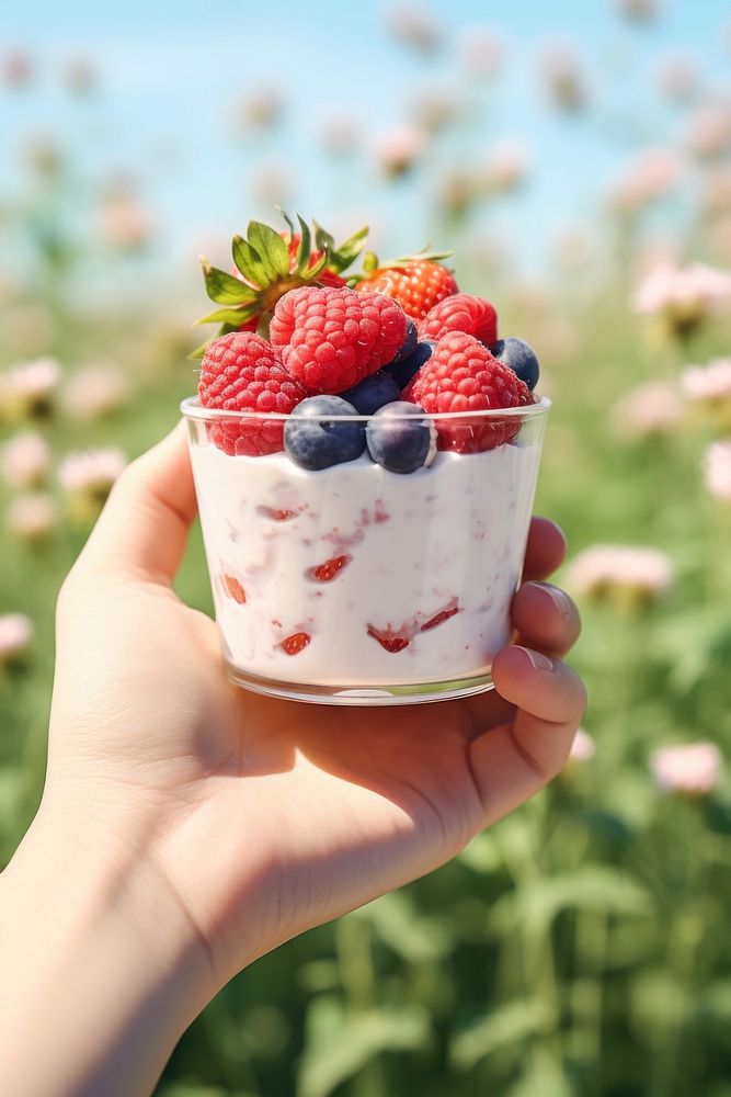 Yogurt berries dessert holding. AI generated Image by rawpixel.