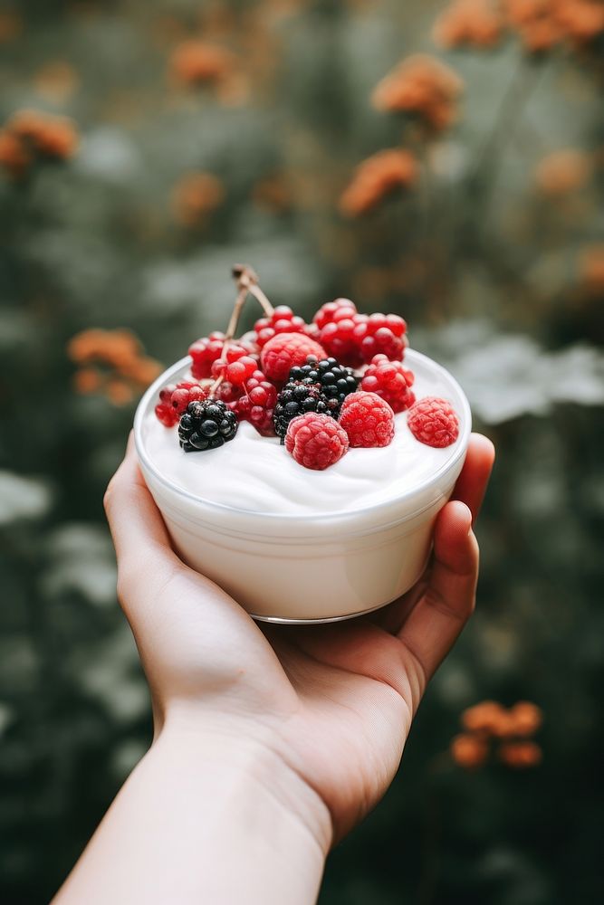 Yogurt blackberry berries dessert. AI generated Image by rawpixel.