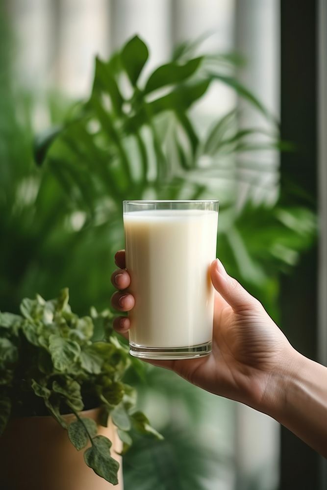 Soy milk holding drink glass. AI generated Image by rawpixel.