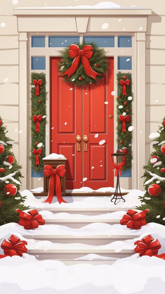 Red door christmas building gift. AI generated Image by rawpixel.