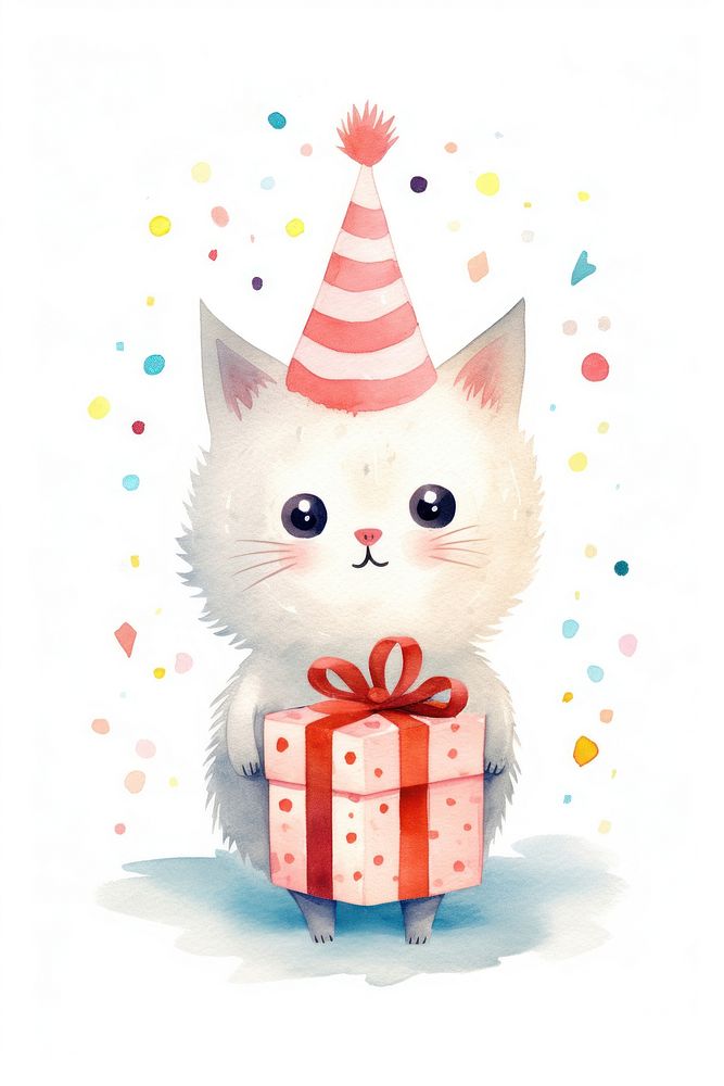 Cat holding present cute hat celebration. AI generated Image by rawpixel.