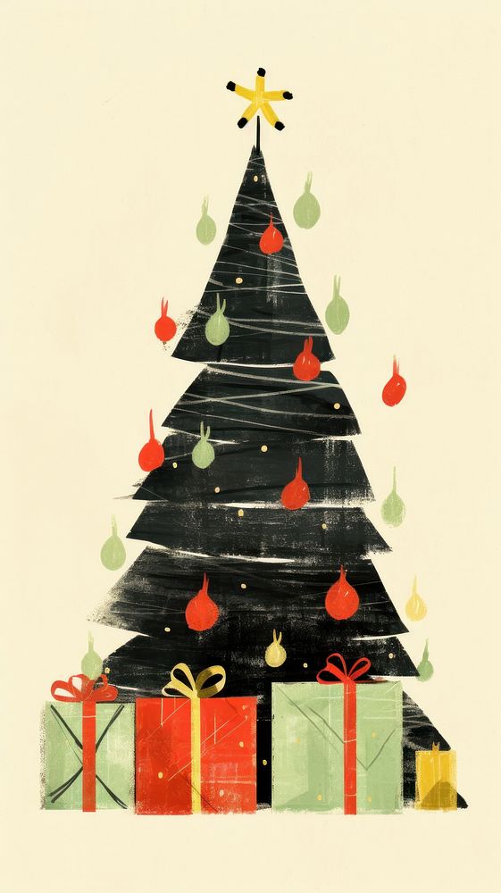 Christmas drawing gift tree. AI generated Image by rawpixel.