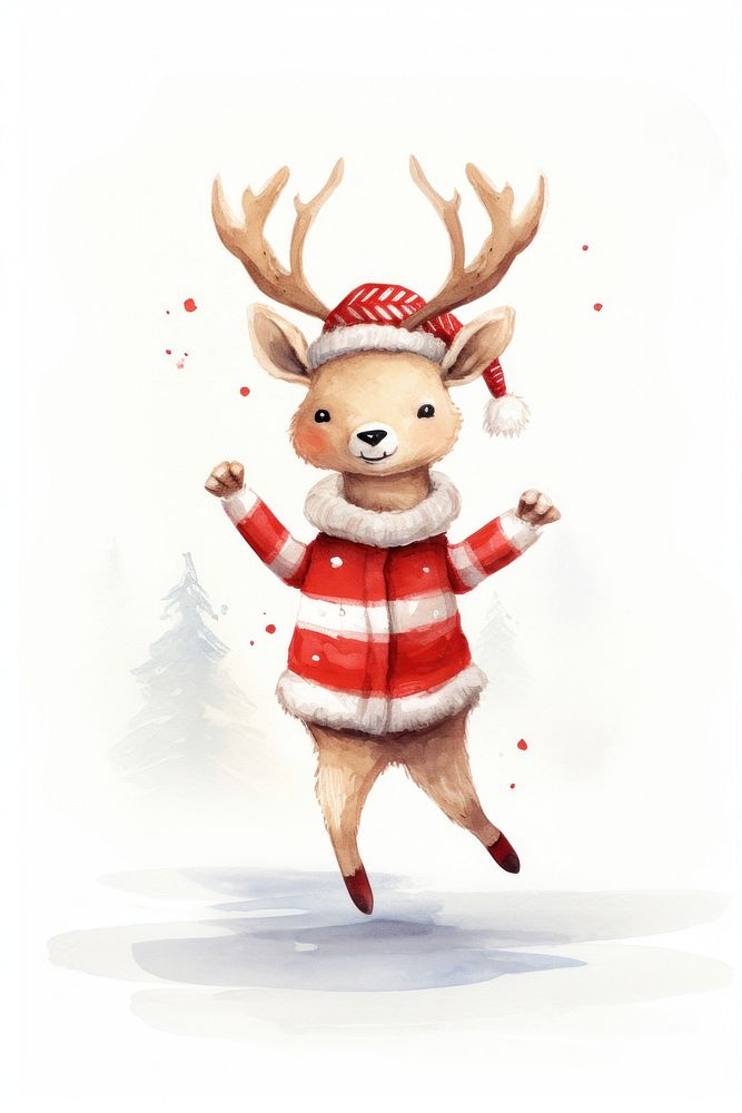 Deer dancing mammal snow white background. AI generated Image by rawpixel.