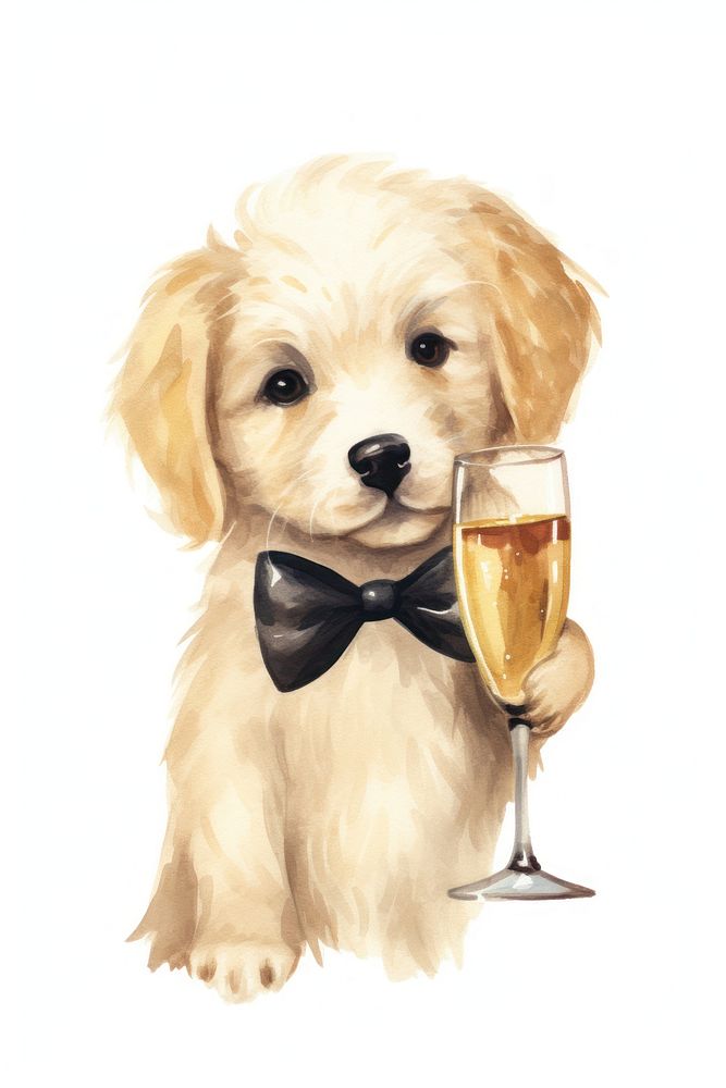Dog holding champange glass mammal animal puppy. AI generated Image by rawpixel.