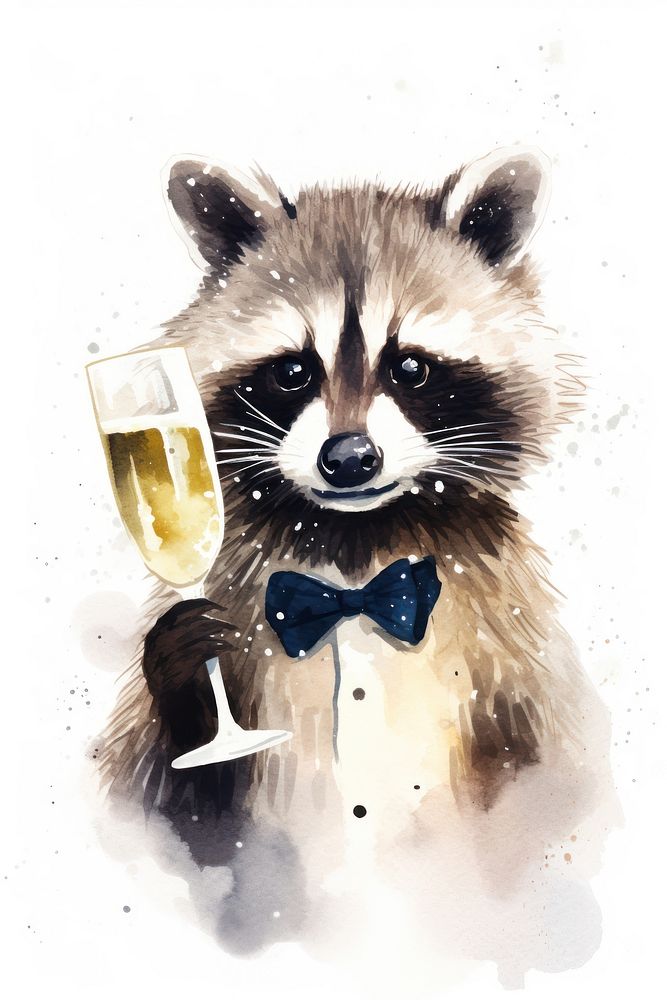 Raccoon holding champange glass celebration animal mammal. AI generated Image by rawpixel.