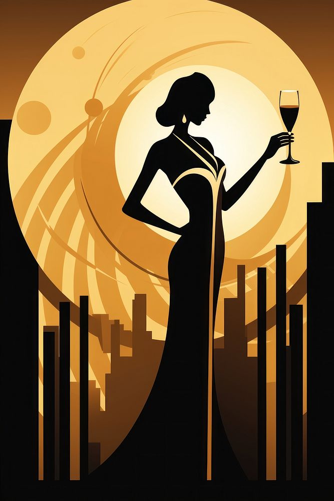Champagne silhouette dress art. AI generated Image by rawpixel.