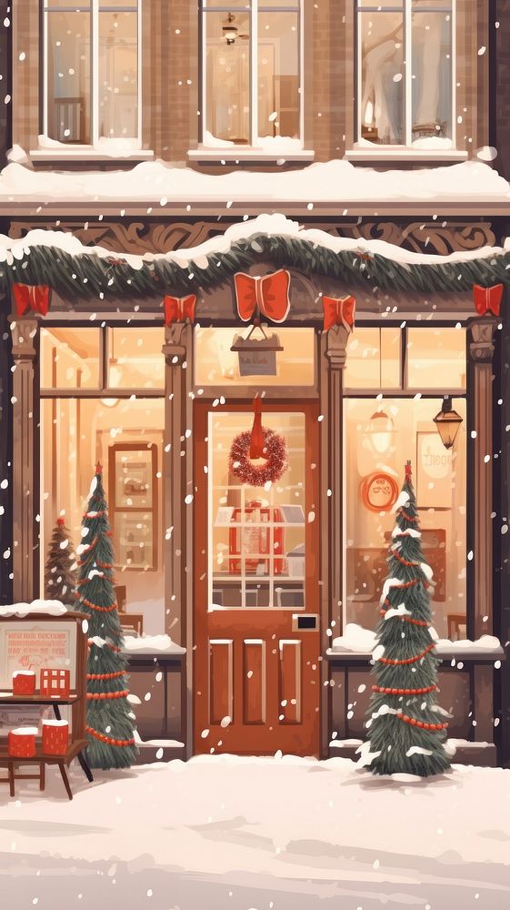 British shop cafe christmas window snow. AI generated Image by rawpixel.