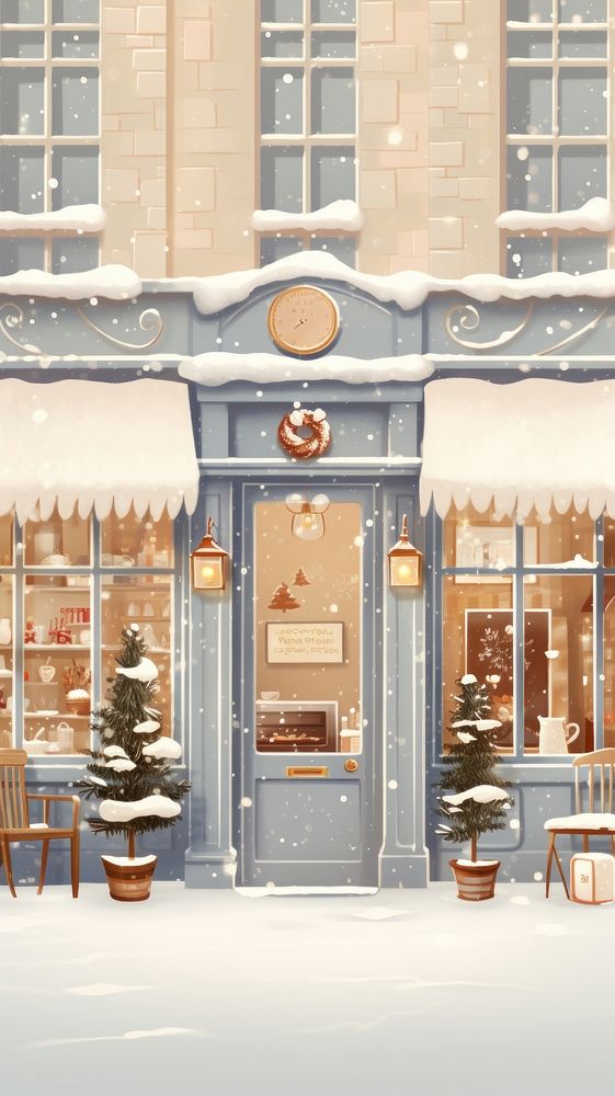 British shop cafe christmas snow window. AI generated Image by rawpixel.