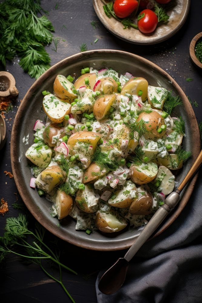 Potato salad plate food mozzarella. AI generated Image by rawpixel.