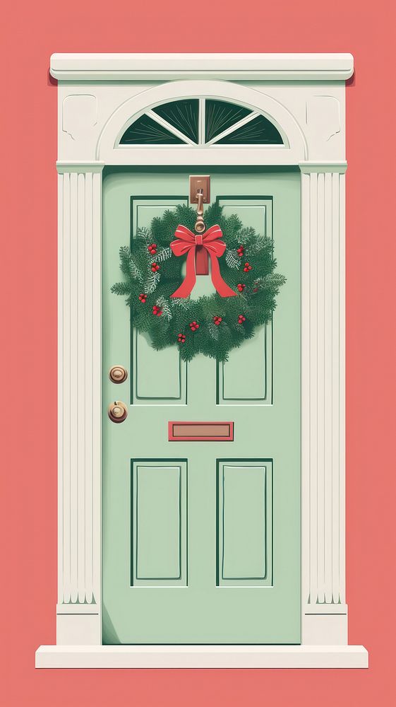 Individual christmas green wreath door red architecture. 