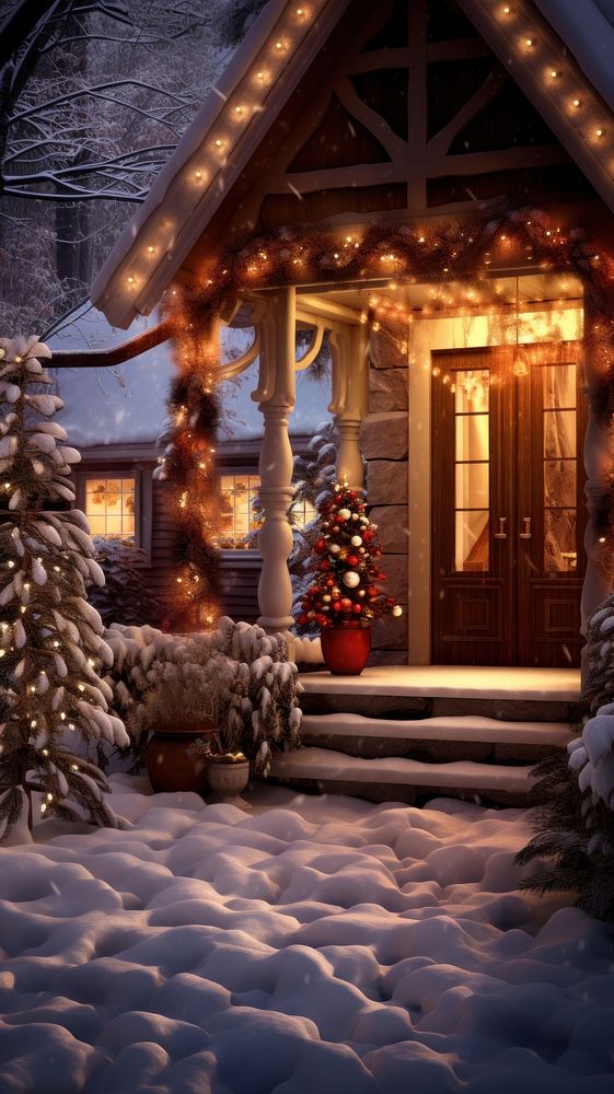 Christmas exterior house light night architecture. AI generated Image by rawpixel.