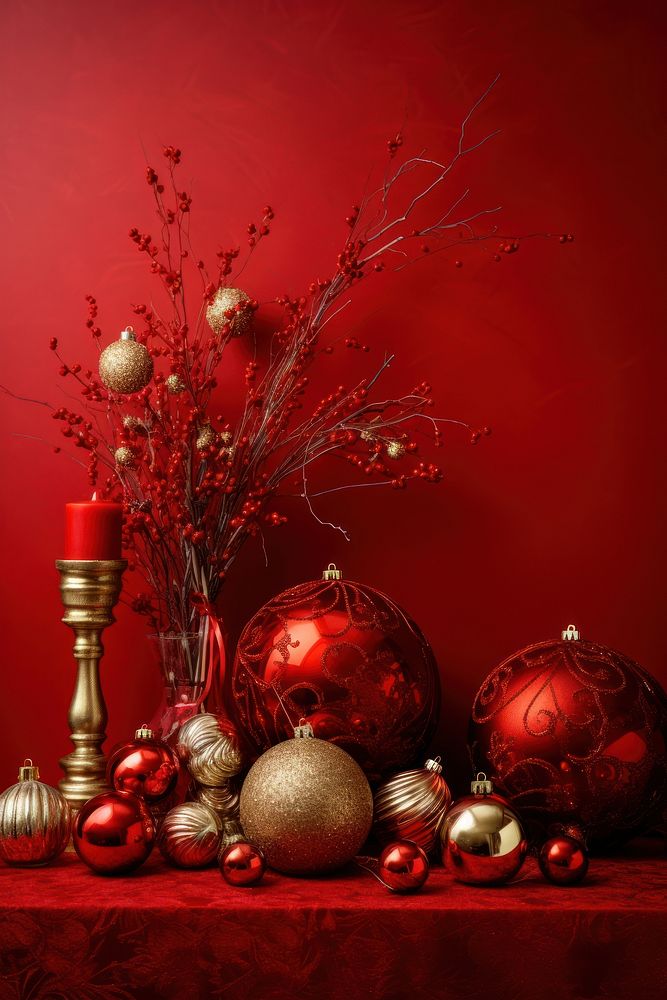 Red background christmas decoration christmas decorations. AI generated Image by rawpixel.