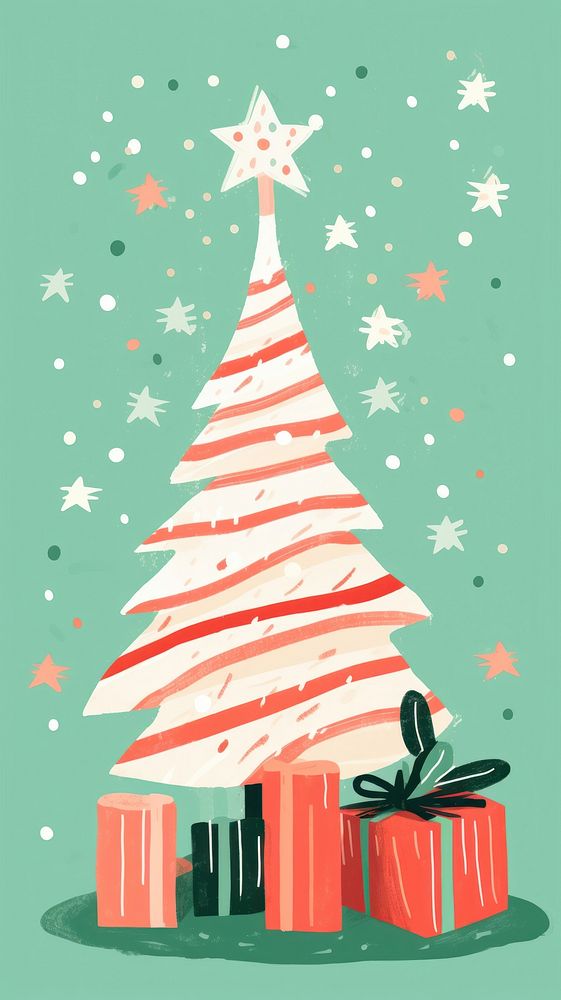 Christmas tree gift box candy cane hot cocoa stars pattern drawing paper anticipation. AI generated Image by rawpixel.