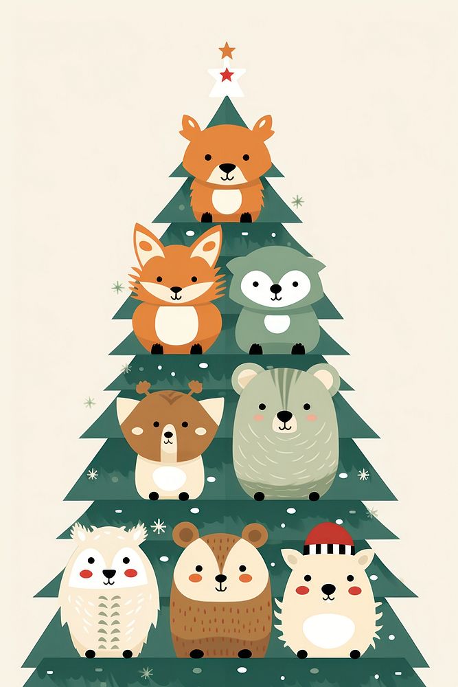Christmas tree cartoon animal winter. AI generated Image by rawpixel.