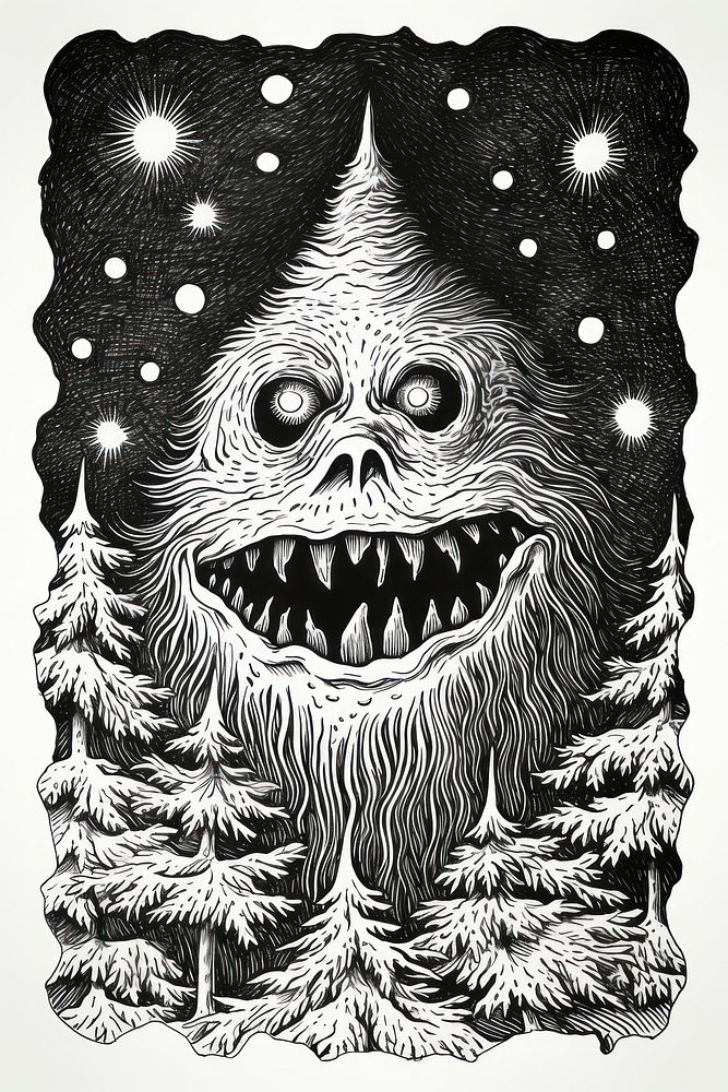 Christmas tree monster drawing sketch art. AI generated Image by rawpixel.