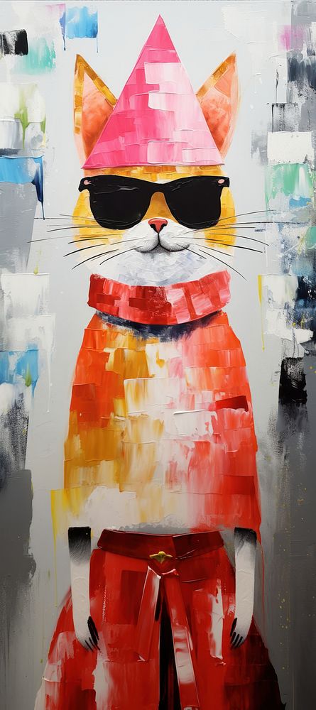 Simple cat art painting anthropomorphic. AI generated Image by rawpixel.