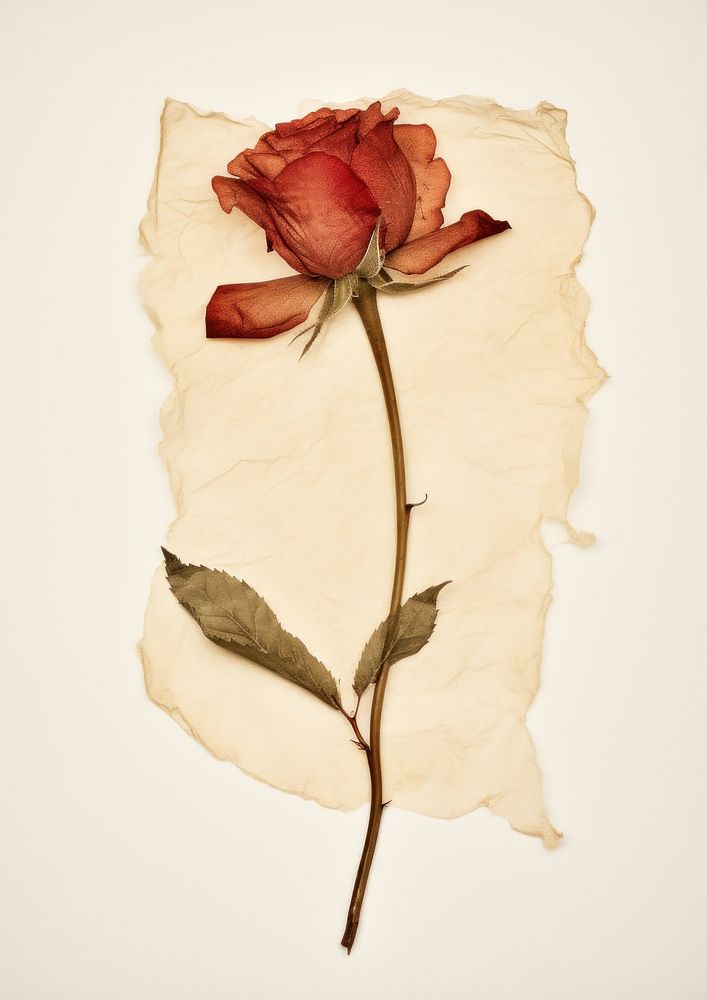 Real Pressed a single red rose flower petal plant paper. AI generated Image by rawpixel.