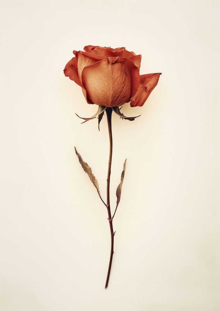 Real Pressed a single minimal red rose flower petal plant inflorescence. AI generated Image by rawpixel.