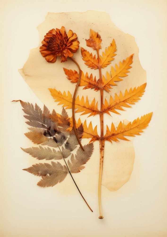 Real Pressed a single autumn colorful Polypodium plant paper herbs. AI generated Image by rawpixel.
