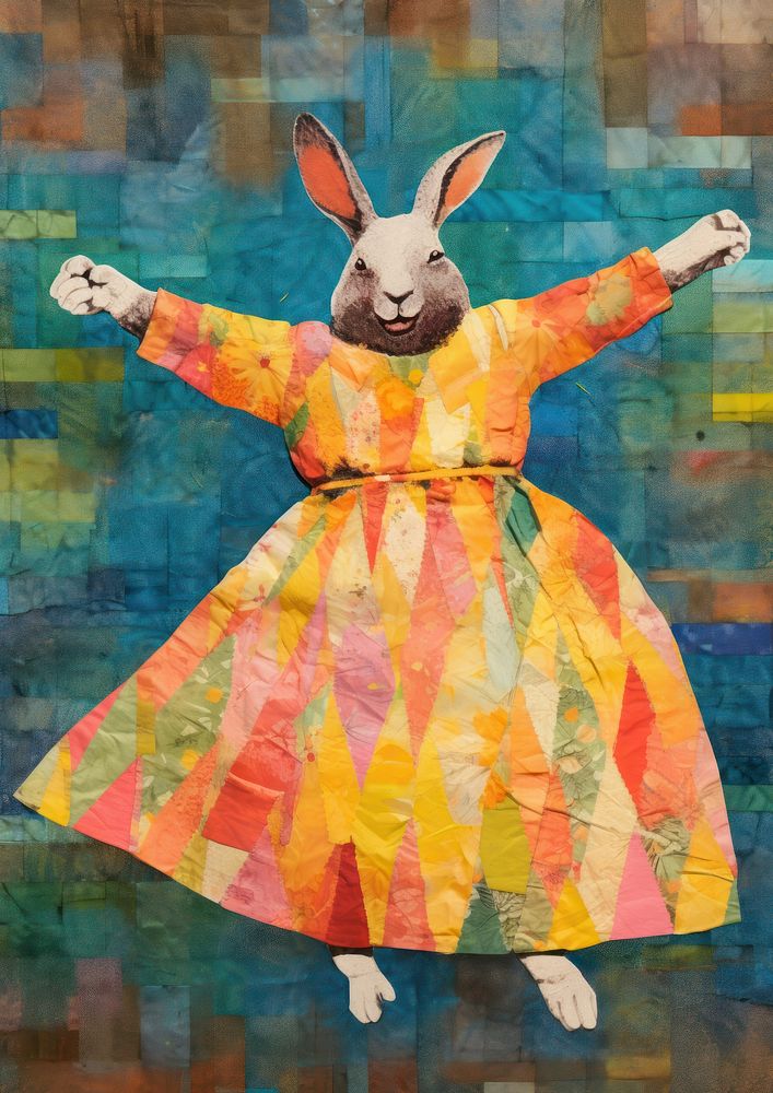Dancing rabbit, animal paper craft illustration