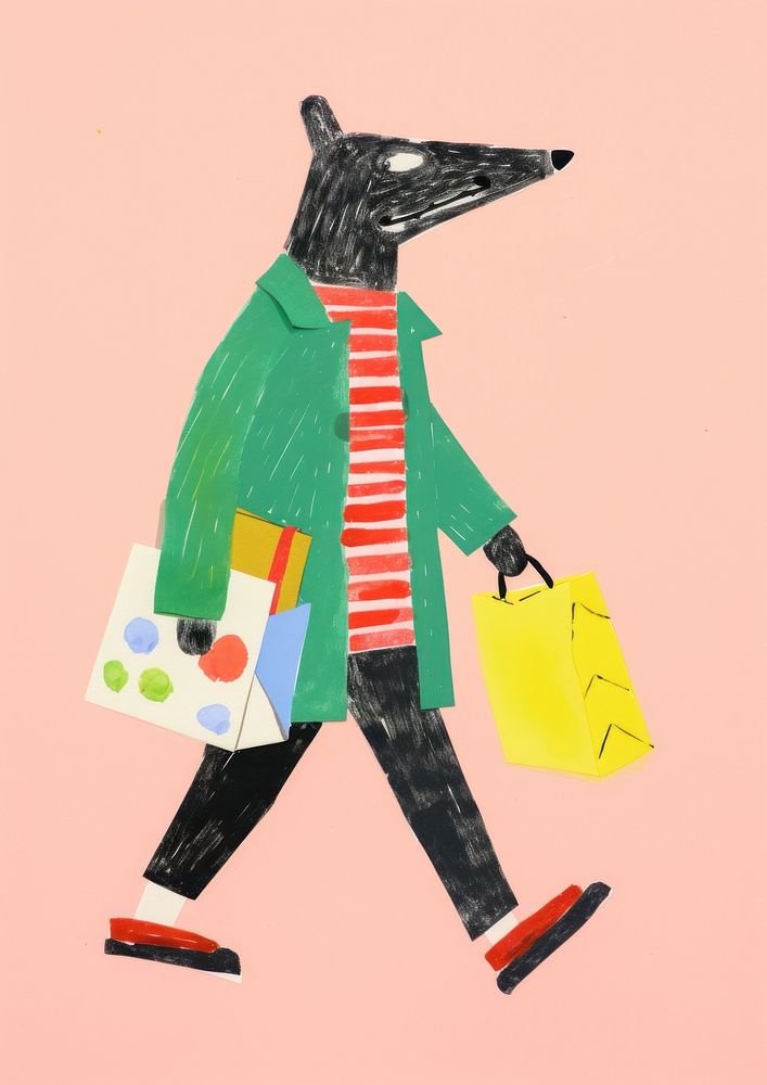 Shopping dog, animal paper craft illustration