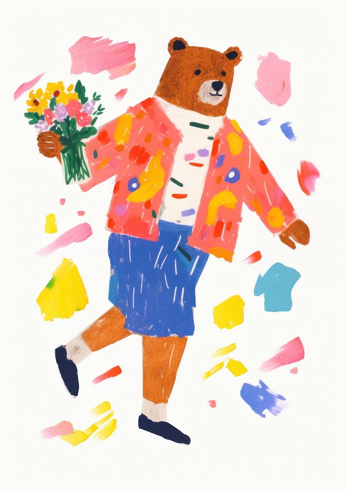 Flower bear, animal paper craft illustration