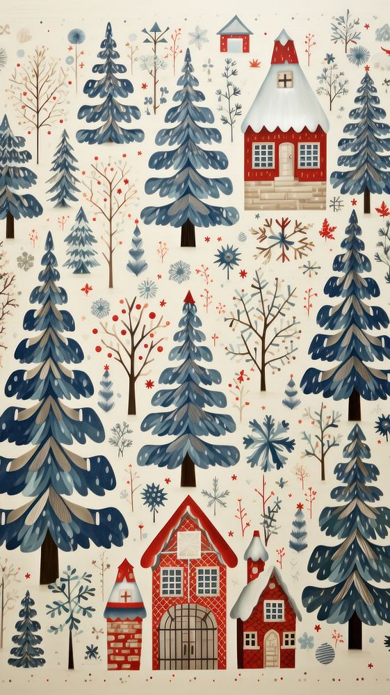 Folk art a christmas card backgrounds drawing plant. AI generated Image by rawpixel.