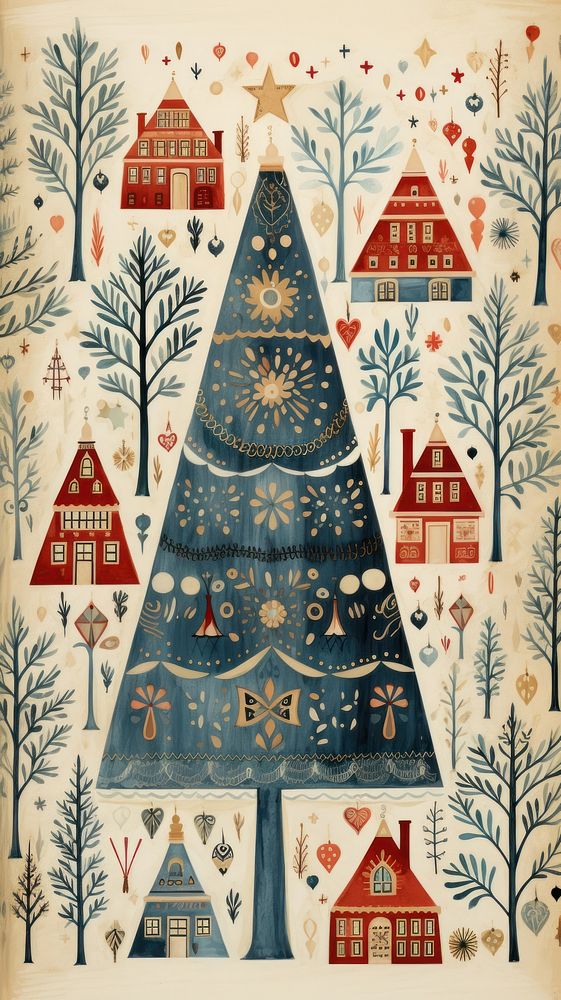 Folk art a christmas card backgrounds tapestry pattern. 