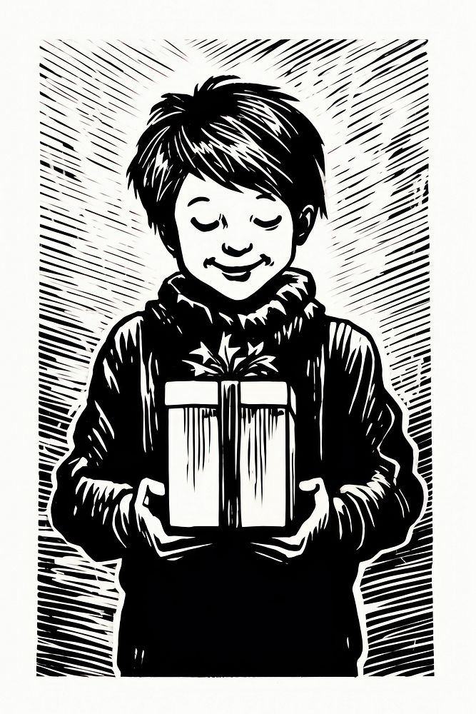 Kid holding a gift box drawing paper black. AI generated Image by rawpixel.