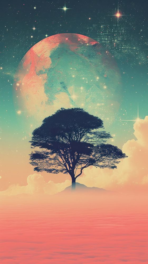 Tree outdoors nature galaxy. AI generated Image by rawpixel.