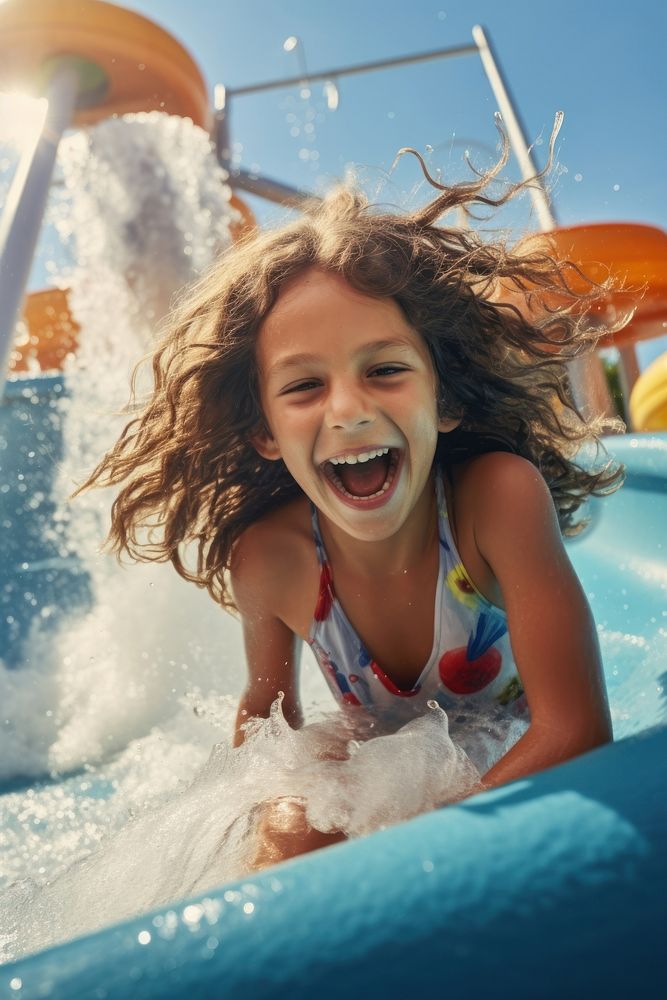 Playing in water park summer laughing swimwear. AI generated Image by rawpixel.