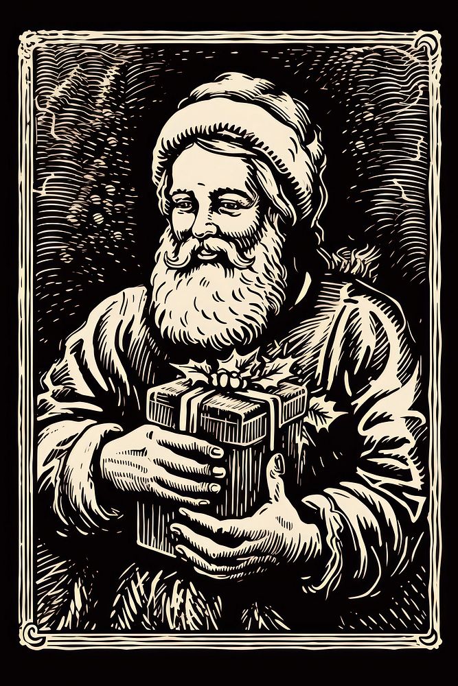 Santa Claus holding a gift drawing sketch adult. AI generated Image by rawpixel.