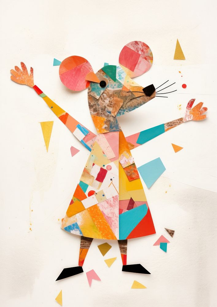 Dancing mouse, animal paper craft illustration
