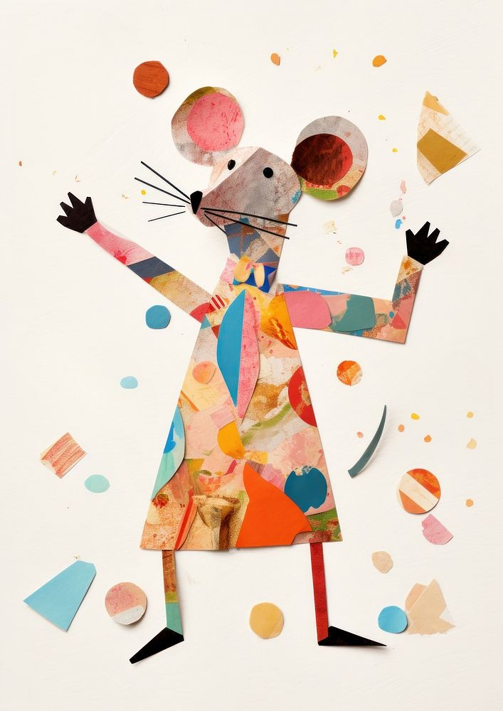 Dancing mouse, animal paper craft illustration