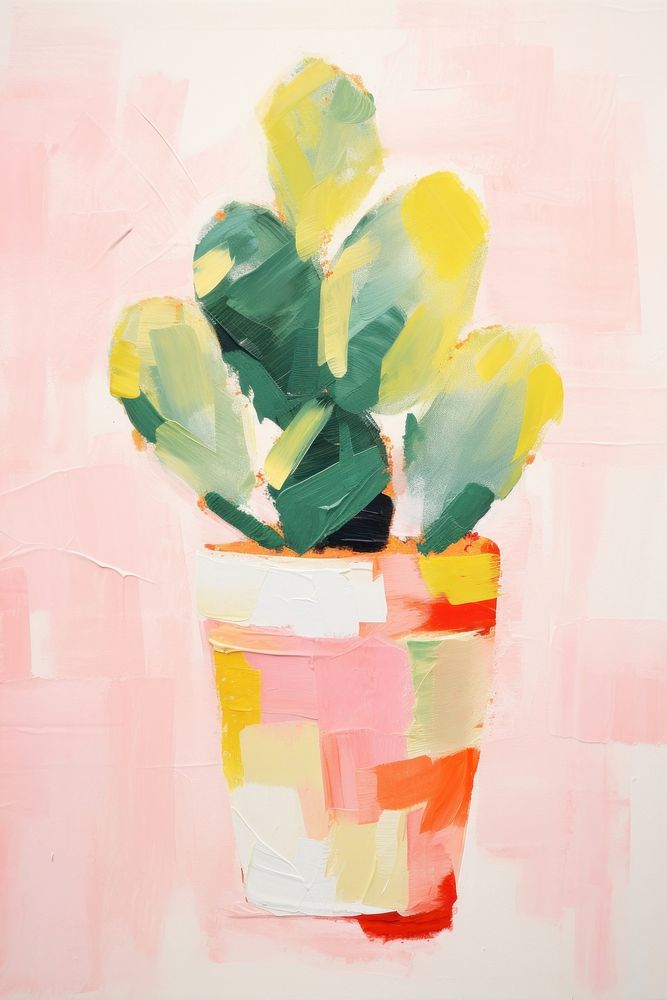 Cactus pot art painting plant. AI generated Image by rawpixel.