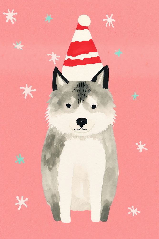 Happy siberian husky dog celebrating Christmas wearing Santa hat christmas mammal animal. AI generated Image by rawpixel.