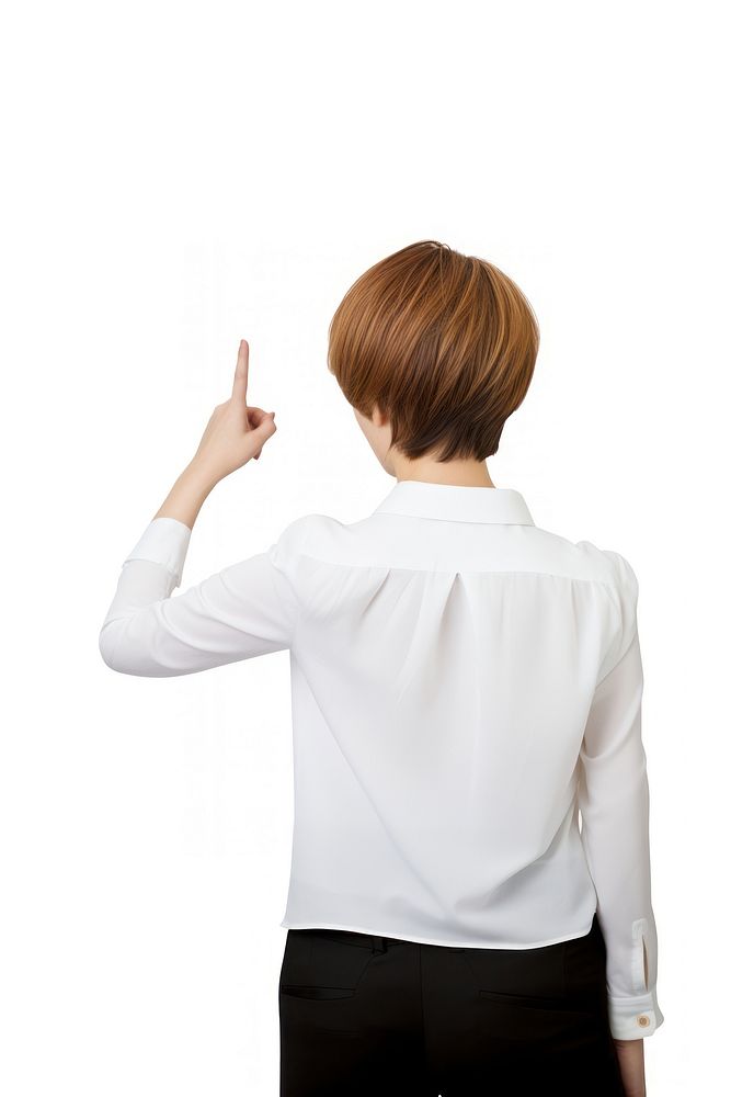 Short hair woman finger pointing sleeve. AI generated Image by rawpixel.