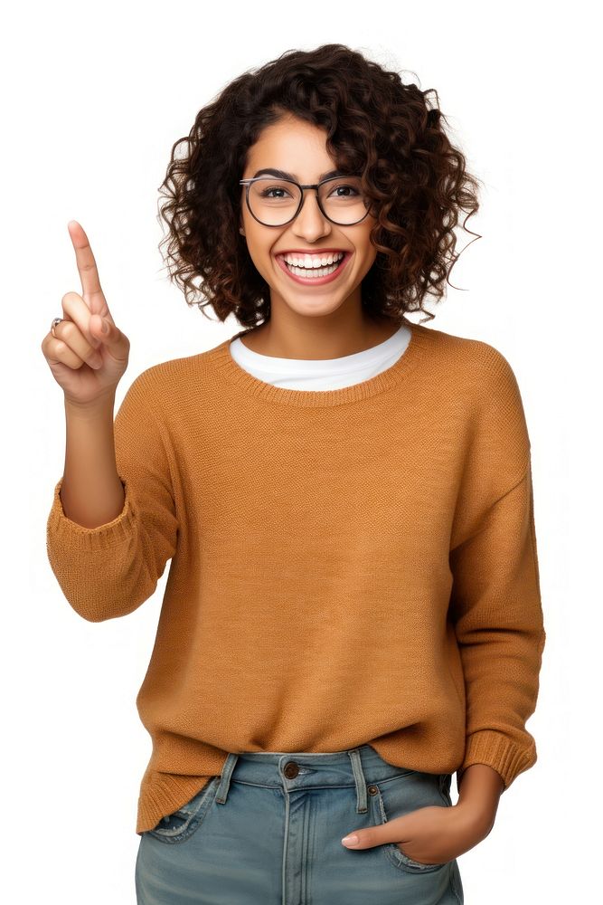 Smiling cheerful finger pointing glasses. AI generated Image by rawpixel.