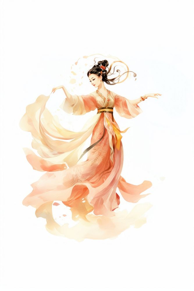 PNG Traditional chinese woman dancing adult art white background. AI generated Image by rawpixel.